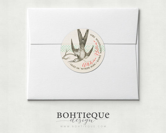 Vintage Hummingbird Address Labels | Personalized | 1.75” Round