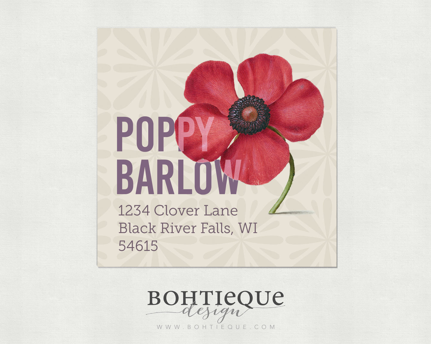 Poppy Anemone Vintage Illustration Return Address Label