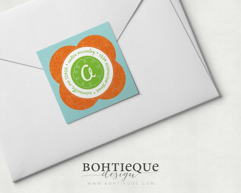 Audra Flower Square Return Address Labels