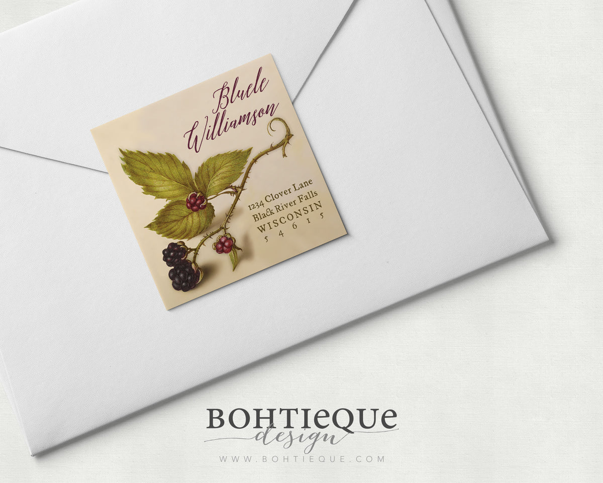 Calligraphy on Berries Vintage Illustration Return Address Label