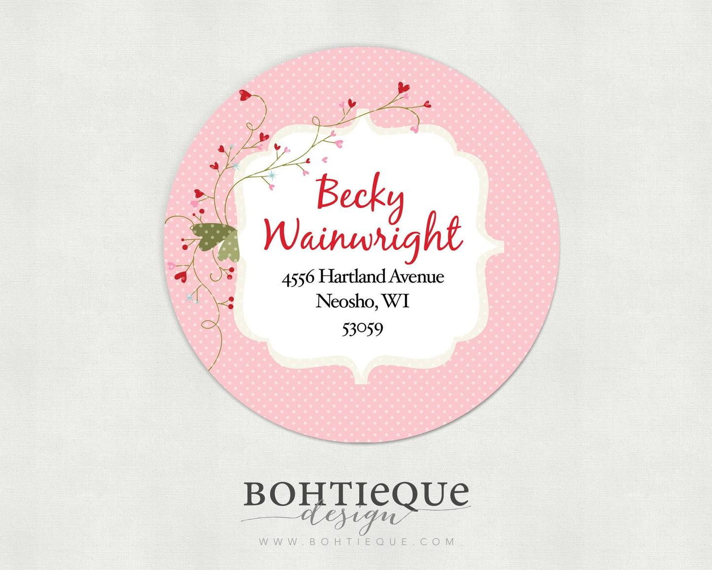 Valentine Hearts Circle Address Labels