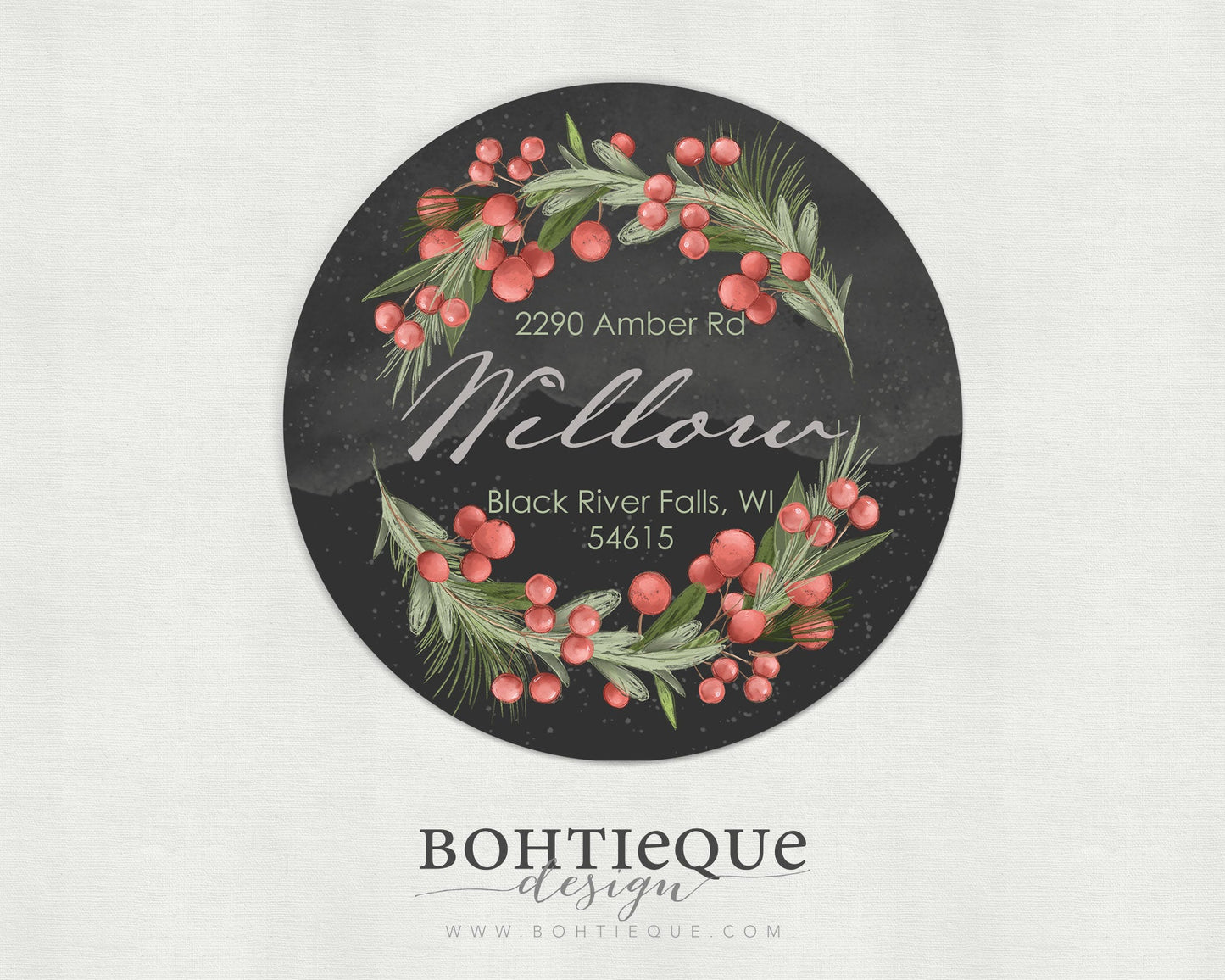 Willow Holly and Pine Return Address Labels