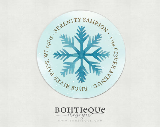 Watercolor Snowflake Custom Return Address Stickers