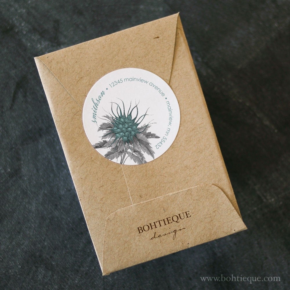 Botanical Distressed Blue Return Address Label