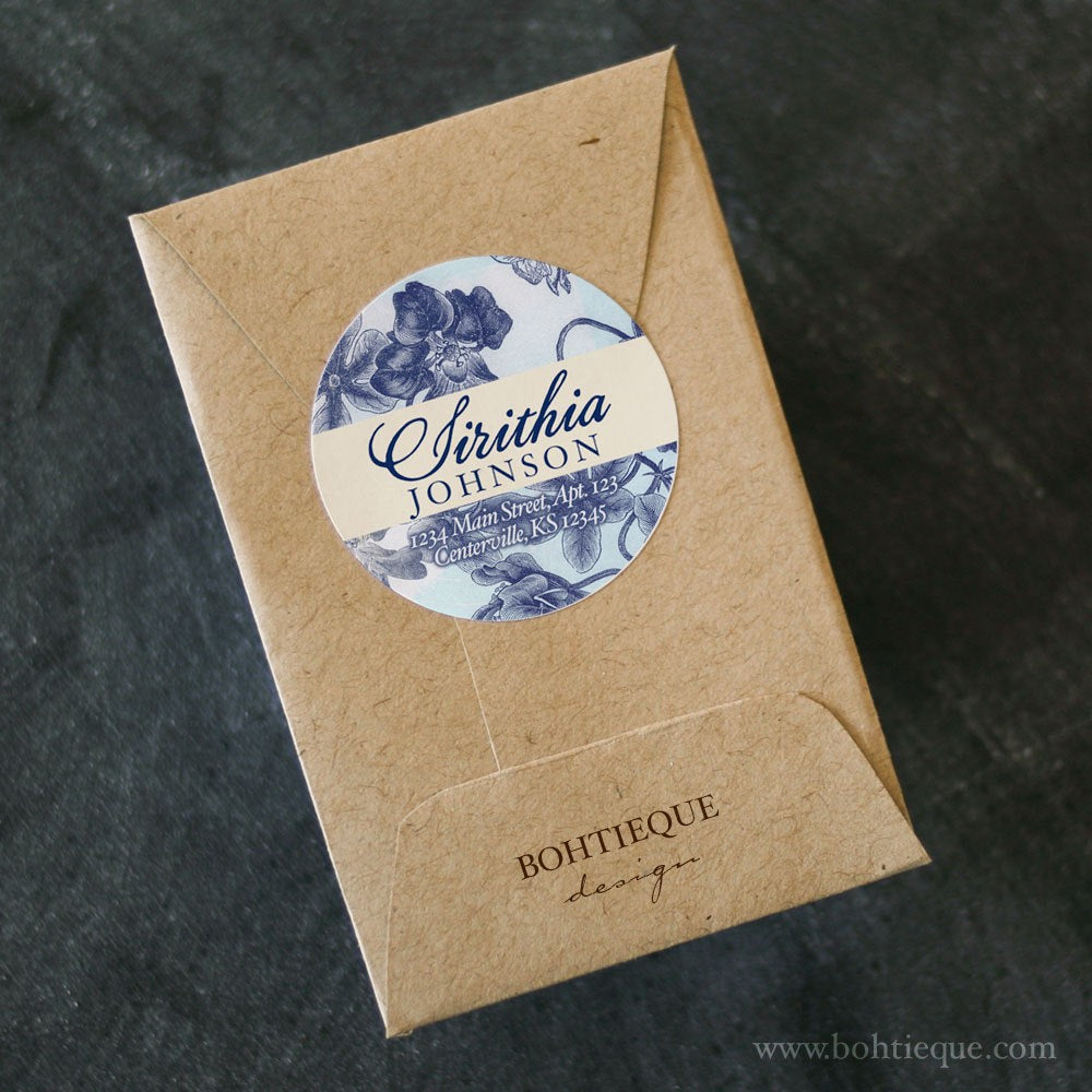 Botanical in Blue Return Address Stickers