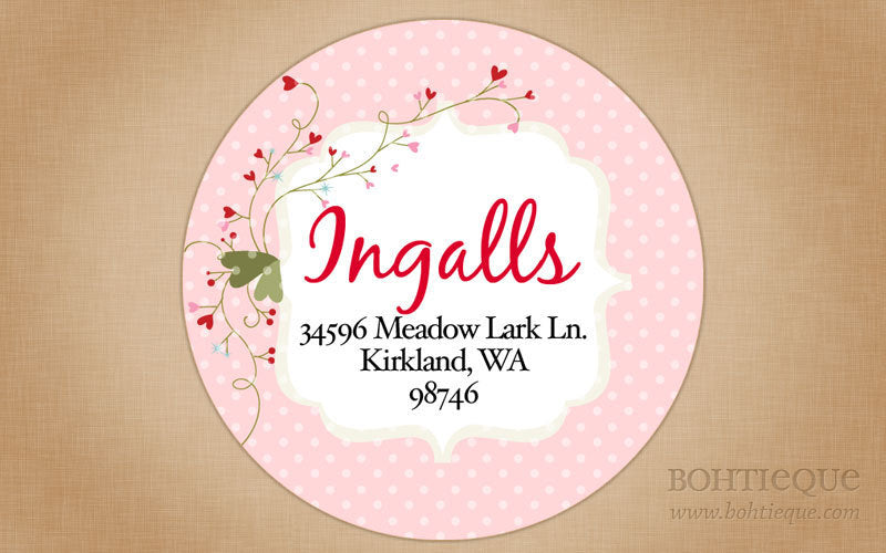 Valentine Hearts Circle Address Labels