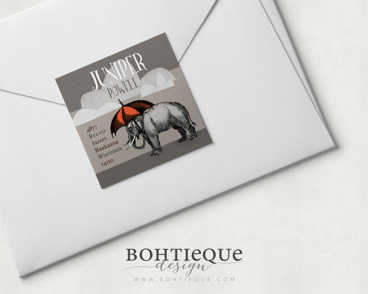 Juniper, the Gothic Elephant with Umbrella Return Address Label