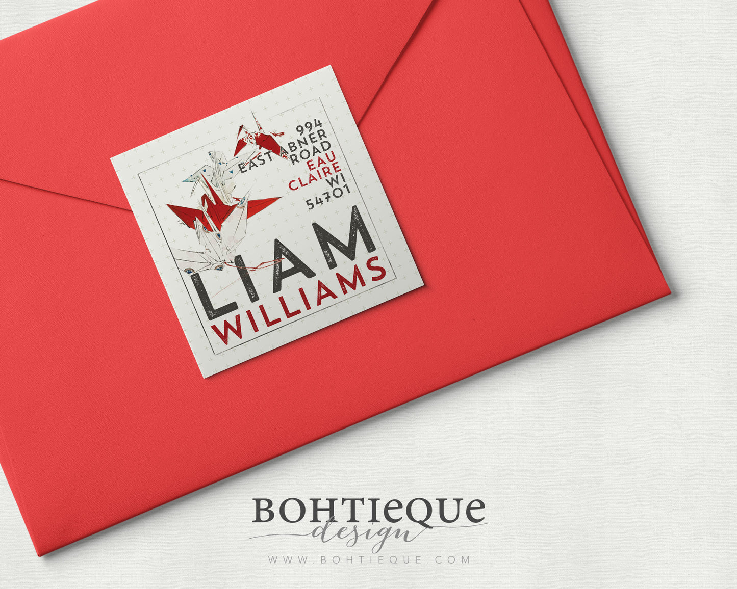 Liam Japanese Woodblock Square Return Address Label