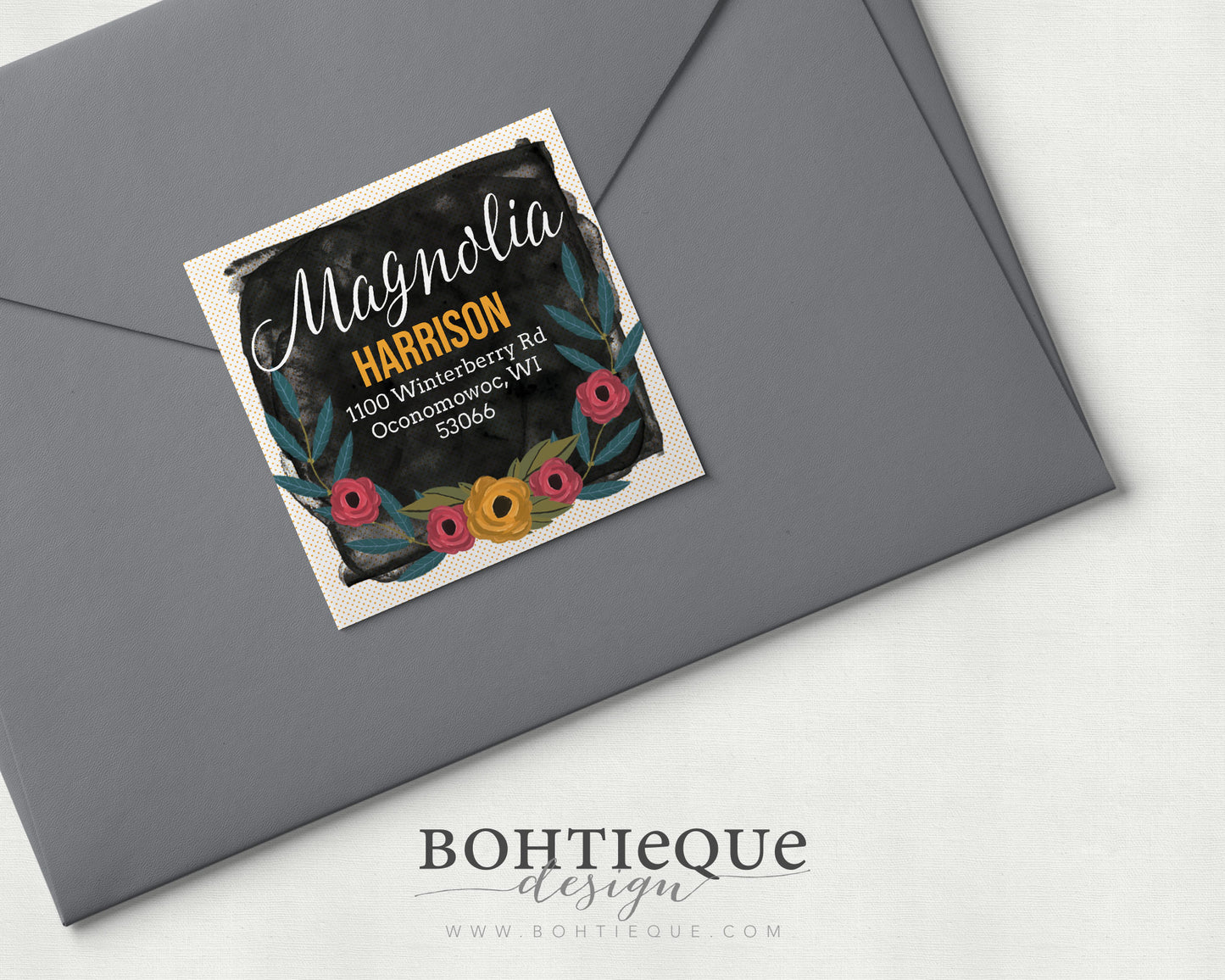 Magnolia Floral Return Address Label