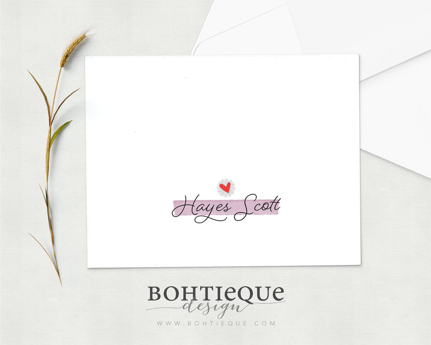 Hayes Watercolor Heart Custom Note Card Set