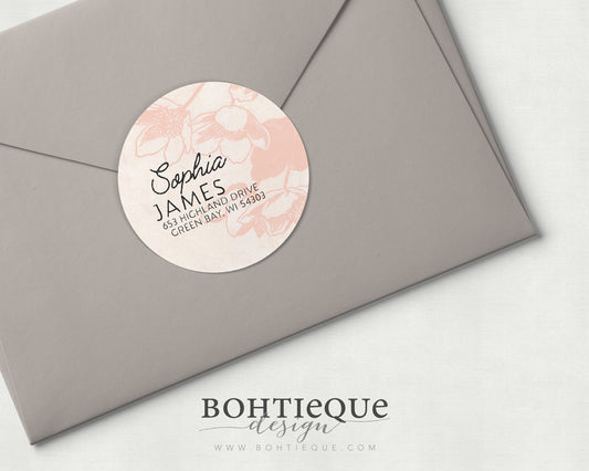 Petite Bloom Return Address Labels | Personalized Round Stickers | Custom Flower Color
