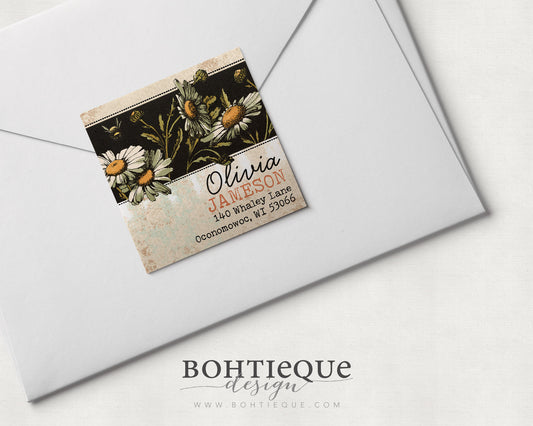 Vintage Daisy Return Address Labels – Custom Address Stickers