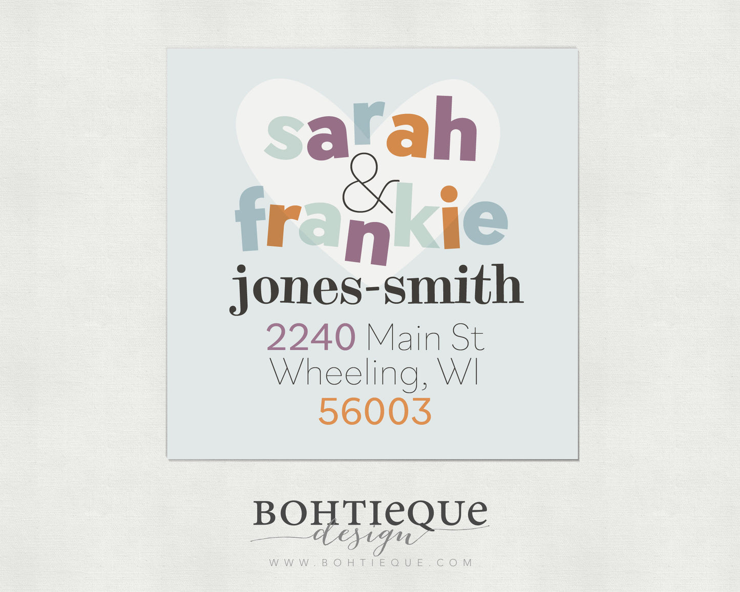 Sarah & Frankie Typography Address Labels