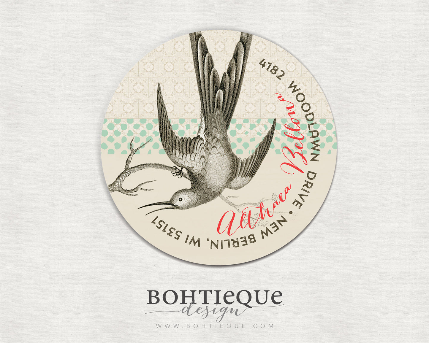 Vintage Hummingbird Address Labels | Personalized | 1.75” Round