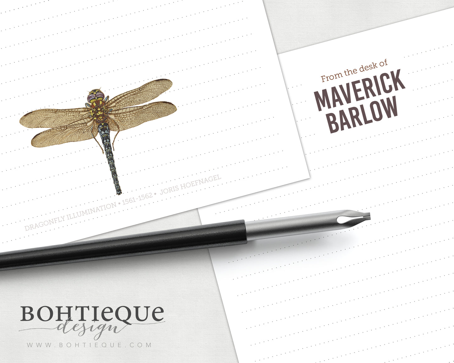 Personalized Stationery Set, Letter Writing Set: Maverick Dragonfly