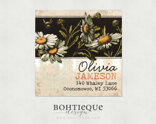 Vintage Daisy Return Address Labels – Custom Address Stickers