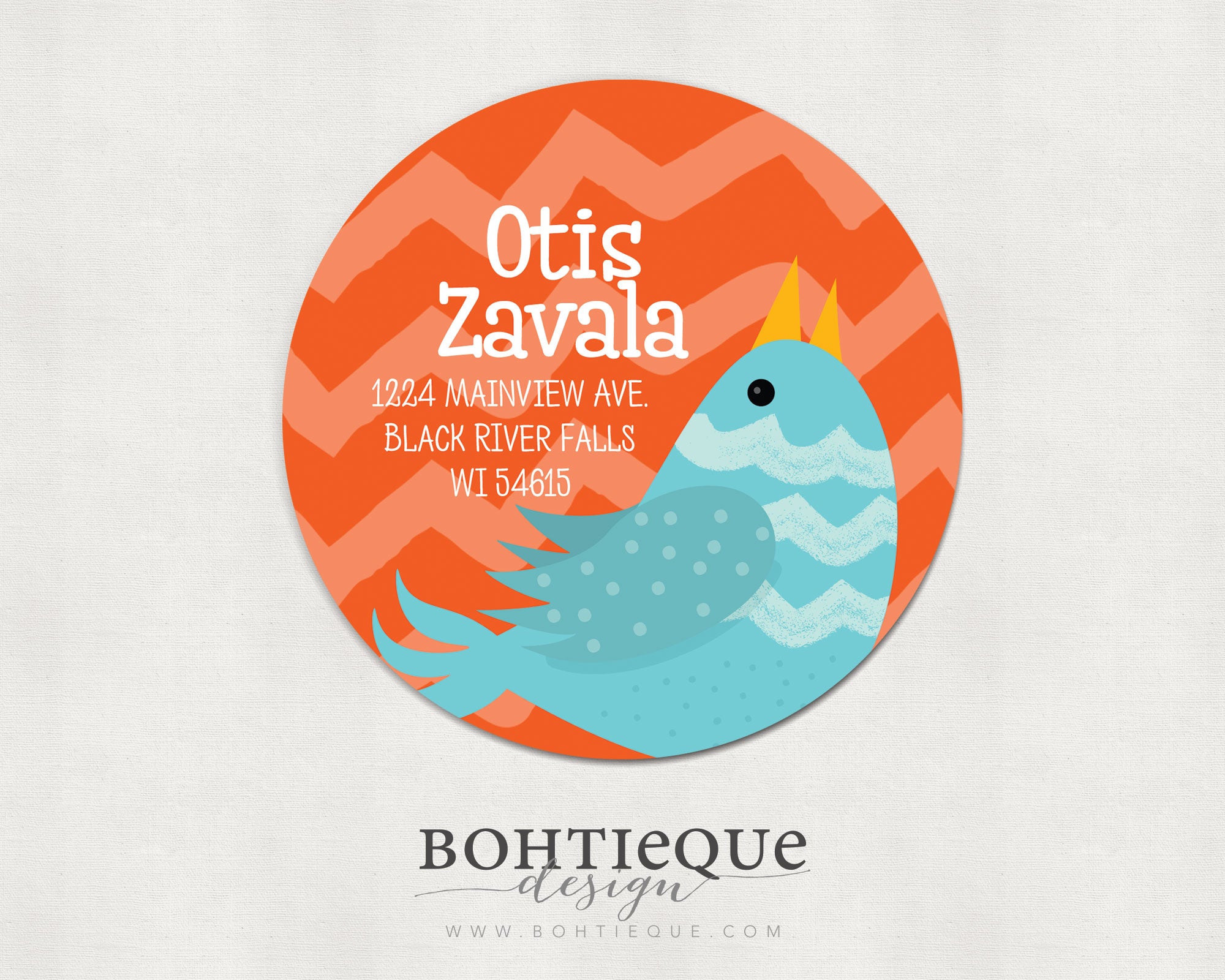Blue Bird Label Otis the Blue Bird Circle Address Label – Bohtieque Design