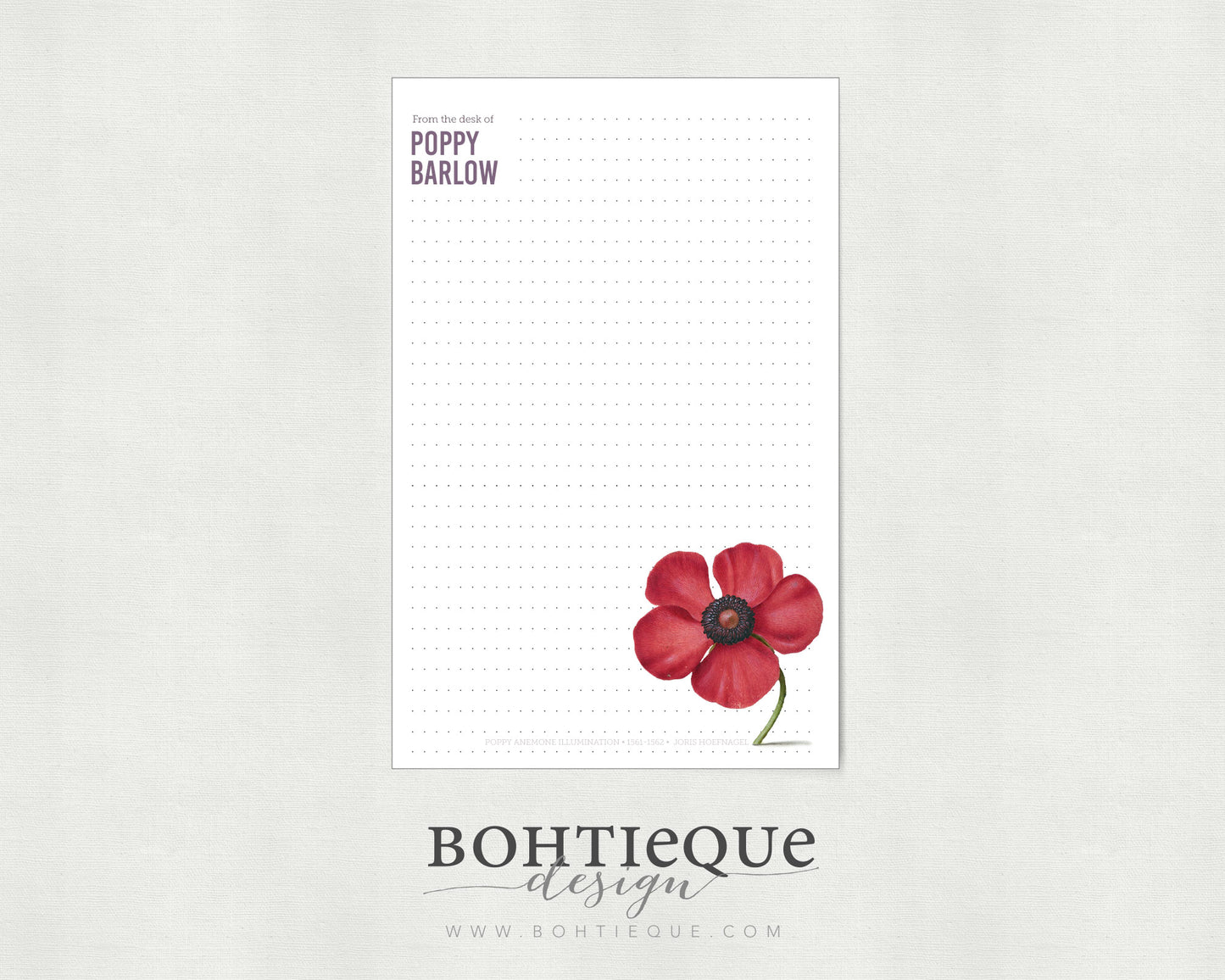 Personalized Stationery Set, Letter Writing Set: Poppy Anemone