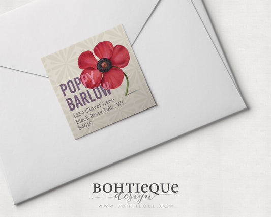 Poppy Anemone Vintage Illustration Return Address Label