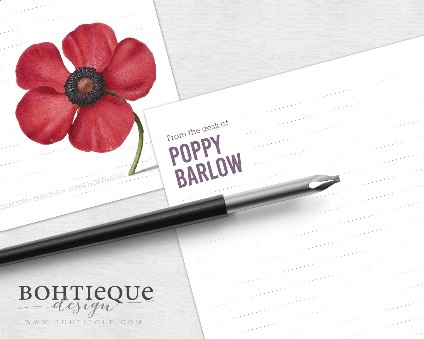 Personalized Stationery Set, Letter Writing Set: Poppy Anemone