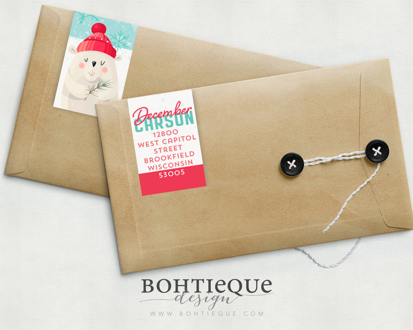 December Bear Return Address Labels