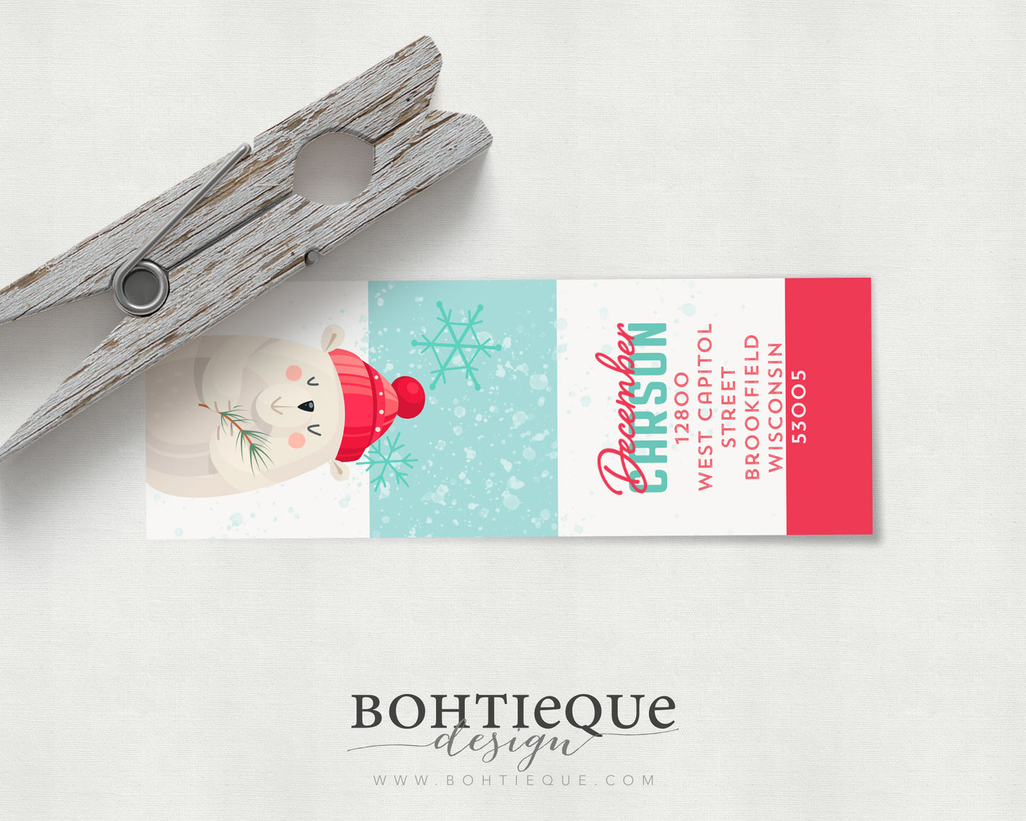 December Bear Return Address Labels