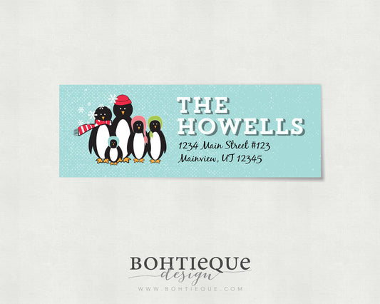 Penguin Family Personalized Return Address Label Sticker