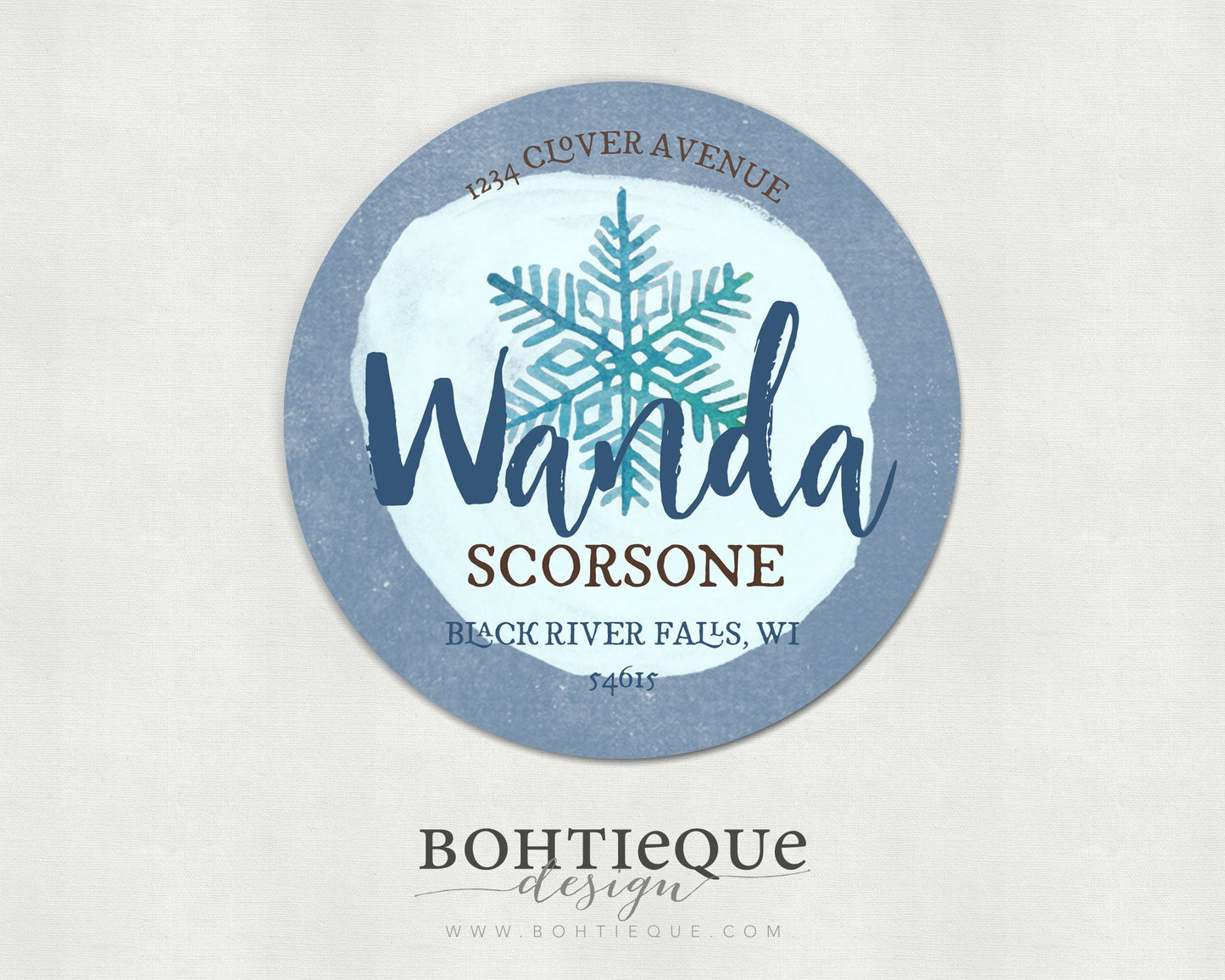 Winter Holiday Address Labels with Color Options: Wanda Snowflake Personalized