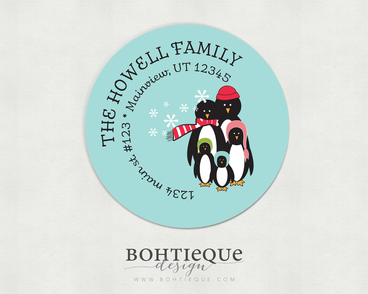Winter Penguin Family Address Labels