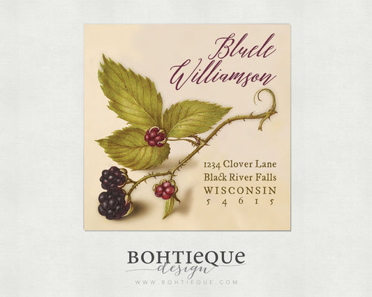 Calligraphy on Berries Vintage Illustration Return Address Label