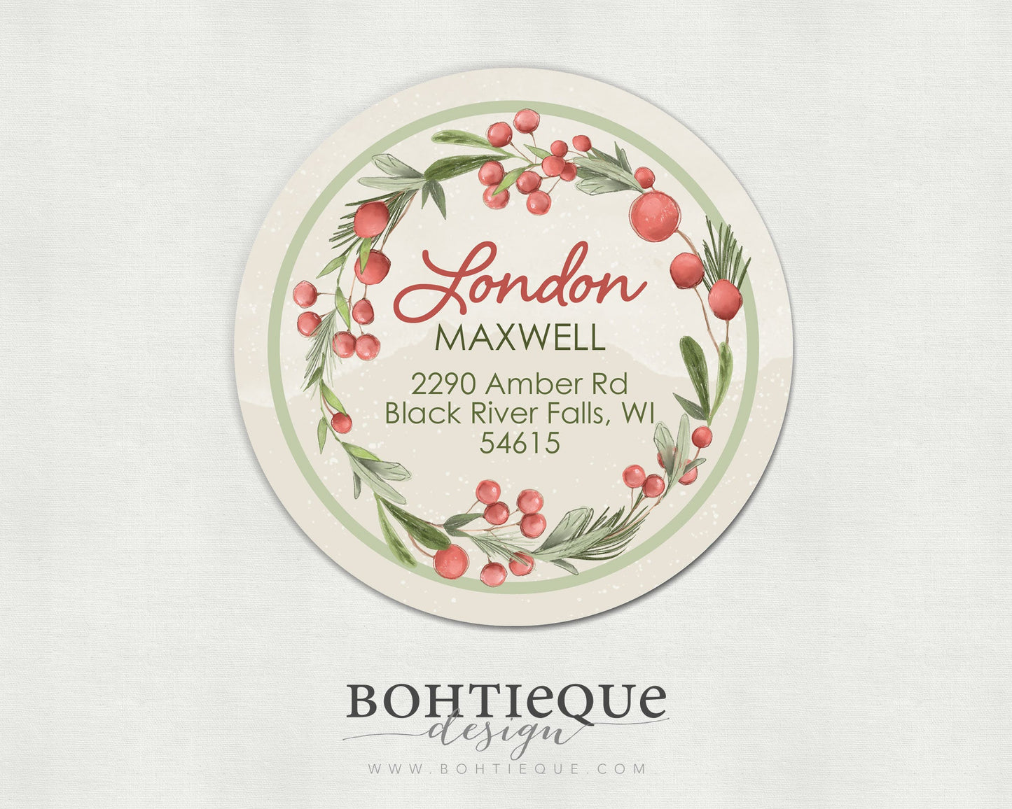 London Holly and Pine Return Circle Address Labels