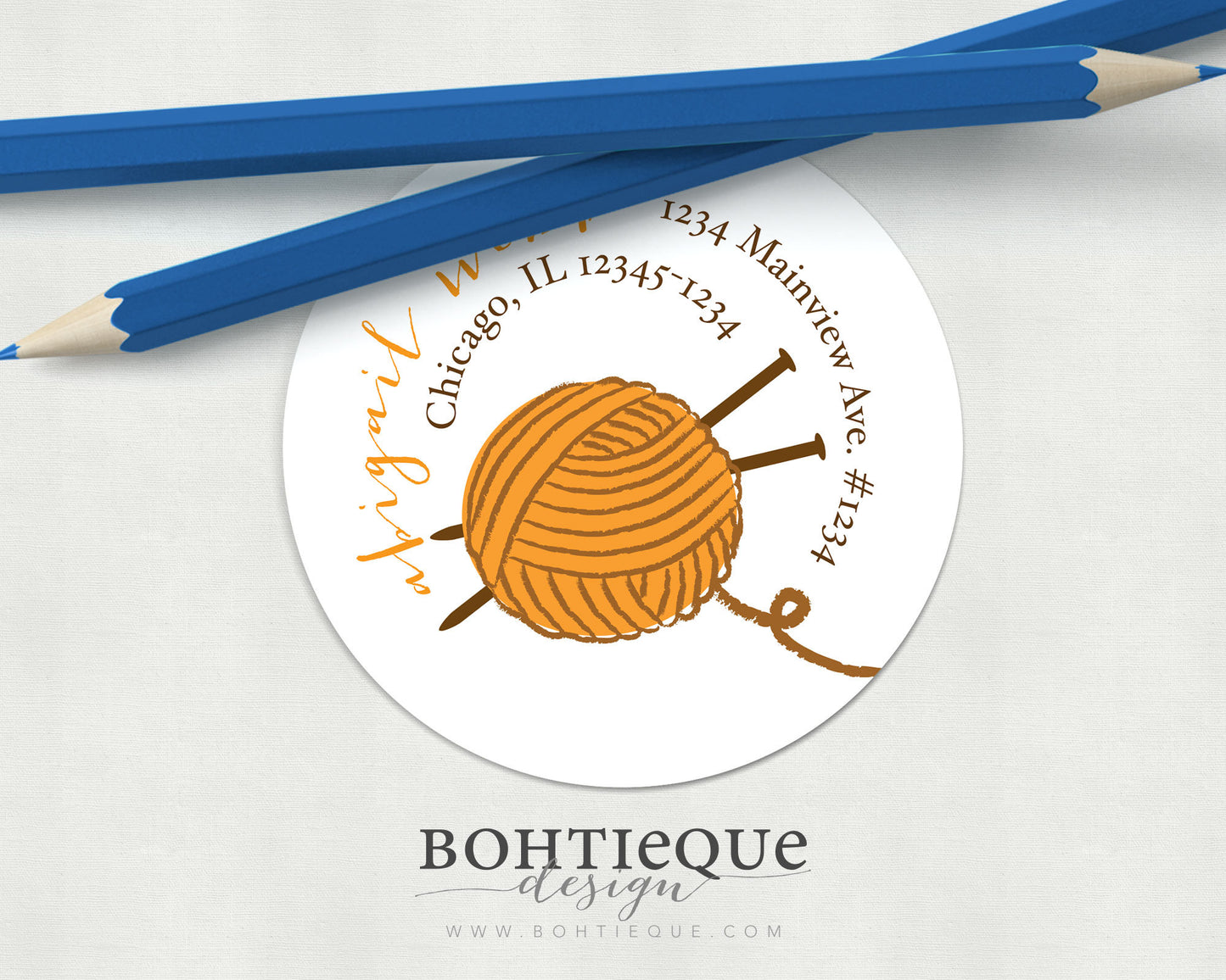 Knitting Needles and Yarn Return Address Label
