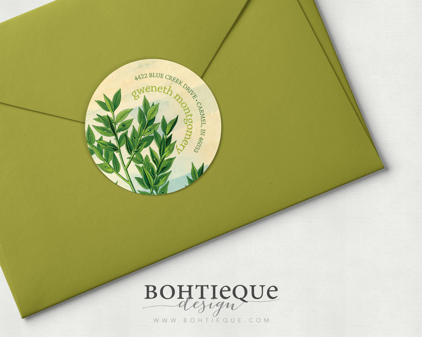 Botanical Green Butcher's Broom Return Address Stickers