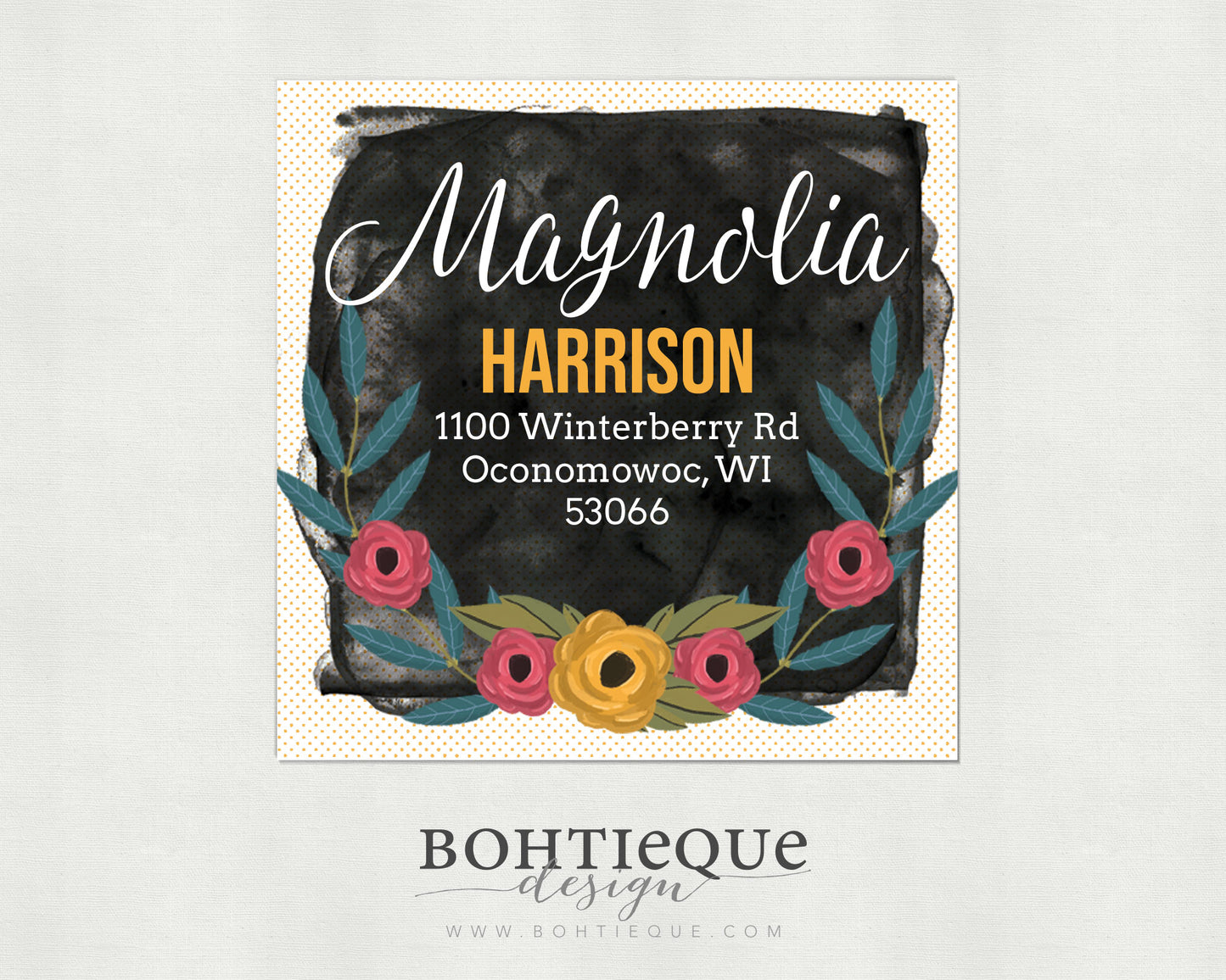 Magnolia Floral Return Address Label